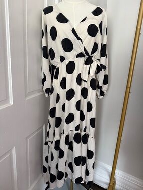 Polka Dot Wrap Maxi Dress - Black on White